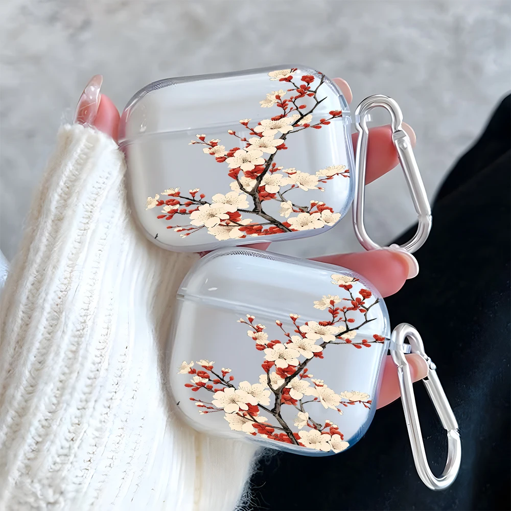 Фото Прозрачный чехол для наушников с принтом в виде ветки сливы для AirPods Pro 3/Pro 2/Pro, защитный чехол из TPU для AirPods 4/3/2/1 №2