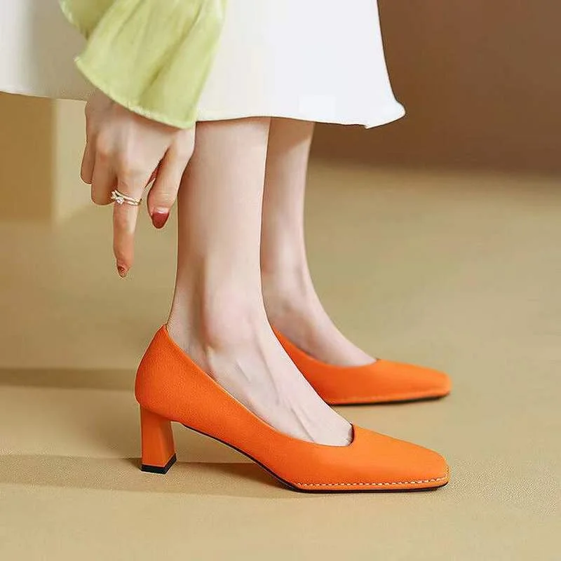 

Женские туфли на высоком каблуке, туфли-лодочки с квадратным носком, кожаные туфли на среднем каблуке, обувь для офиса и вечеринки, лето 2022