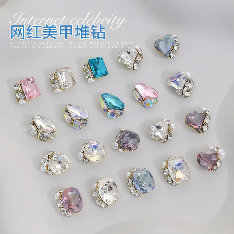 

5pcs Luxury Nail Charms Shiny Crystal Pile Diamond Jewelry Nail Art Accessories Twisted Heart Fat Square 3D Nail Art Decorations