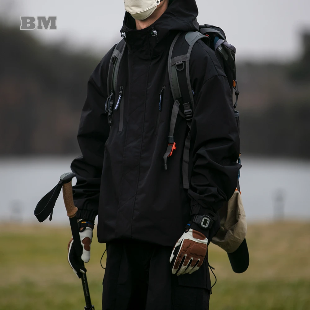 

Ветровка мужская с капюшоном, повседневная функциональная куртка с защитой от ветра, в стиле Харадзюку, уличная одежда, весна-осень