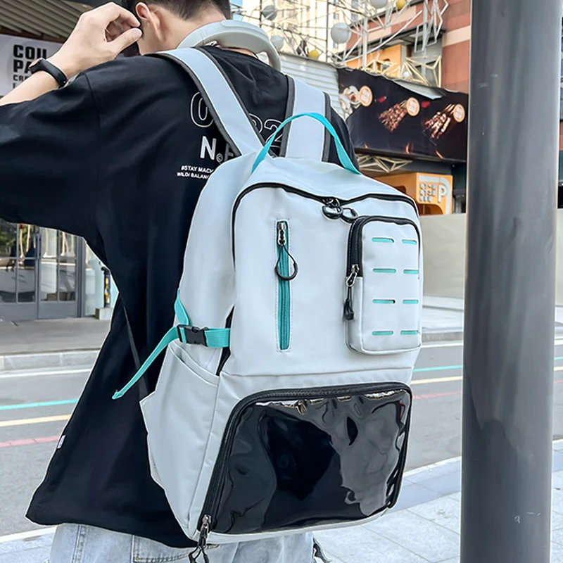 

Trendy Female Backpack Unisex Laptop College Backpack Cool Big PVC Nylon Teenage Boy Girl School Bag Multi Pocket Women Backpack