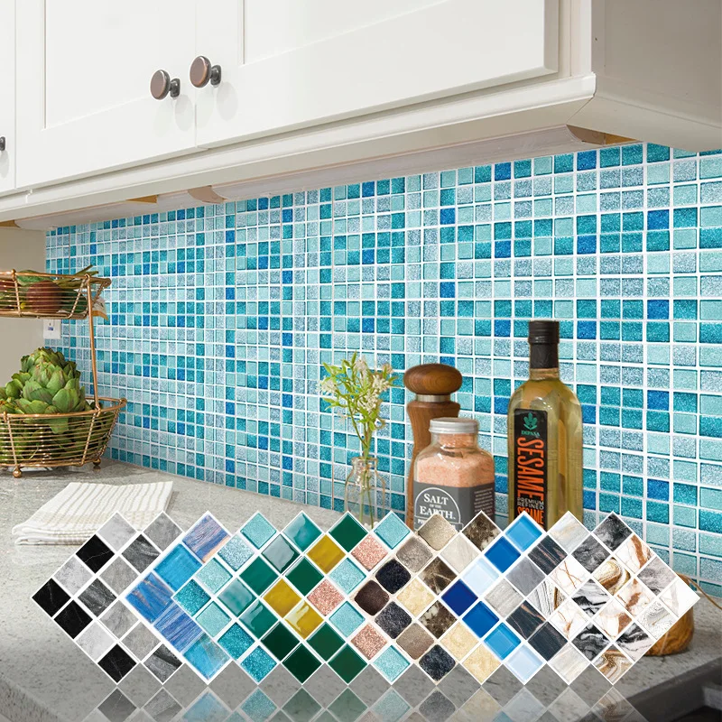 

Bohemian Style Colorful Tiles Wall Sticker Home Decor Bathroom Desk Wardrobe Waist Line Wall Decals Waterproof PVC Art Mural