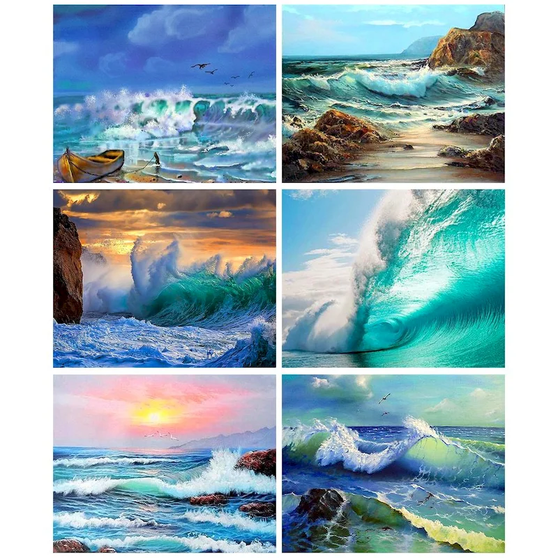 

GATYZTORY Frame Waves Sea Landscape DIY Painting By Numbers Modern Wall Art Handpainted Oil Painting For Home Decor Arts
