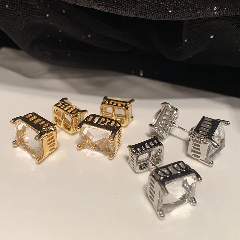 

Letter square earrings with front and back hollowed out ultra shiny and elegant candy color