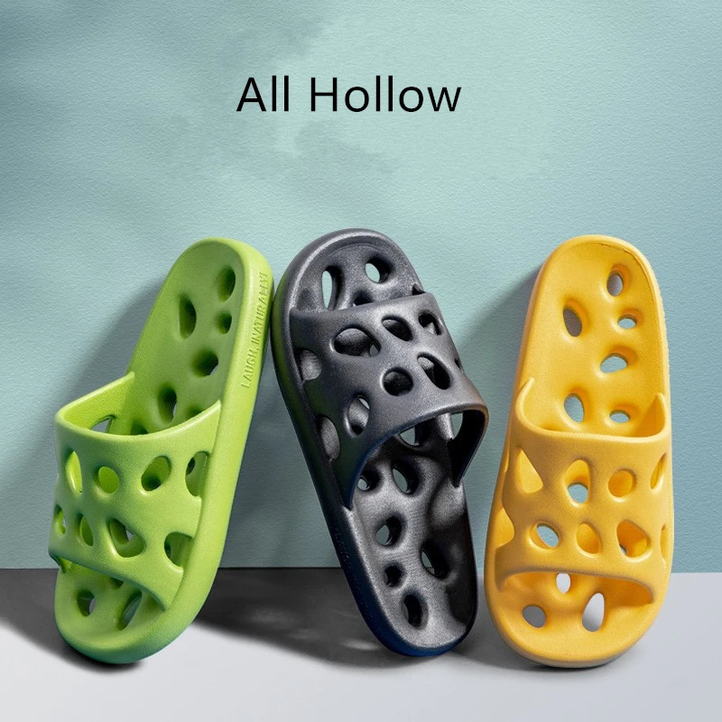 

Summer Simple Style Slipper Daily Home Flat Bathroom Non-slip Bath Leaking Water Thick Bottom Air Cushion Slipper Premium Unisex