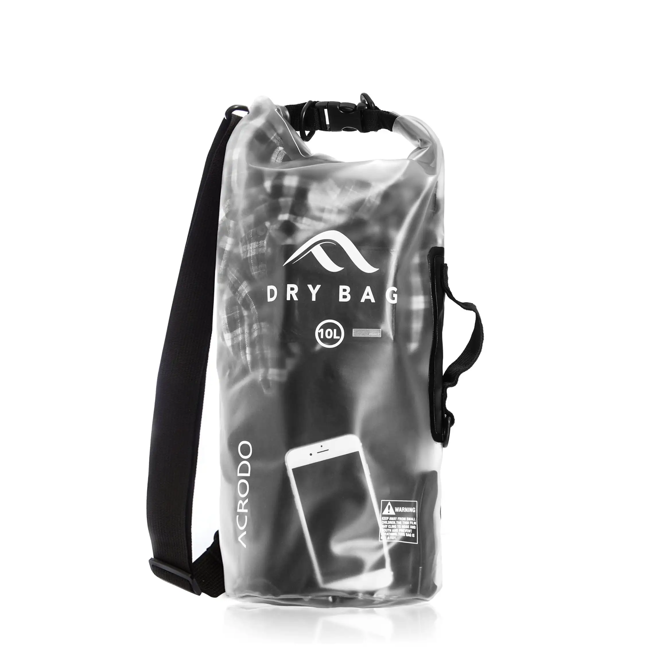 

Beach Bag - Dry Bag - Heavy Duty Waterproof Bag or Waterproof Pouch (10 Liter, Transparent Black)