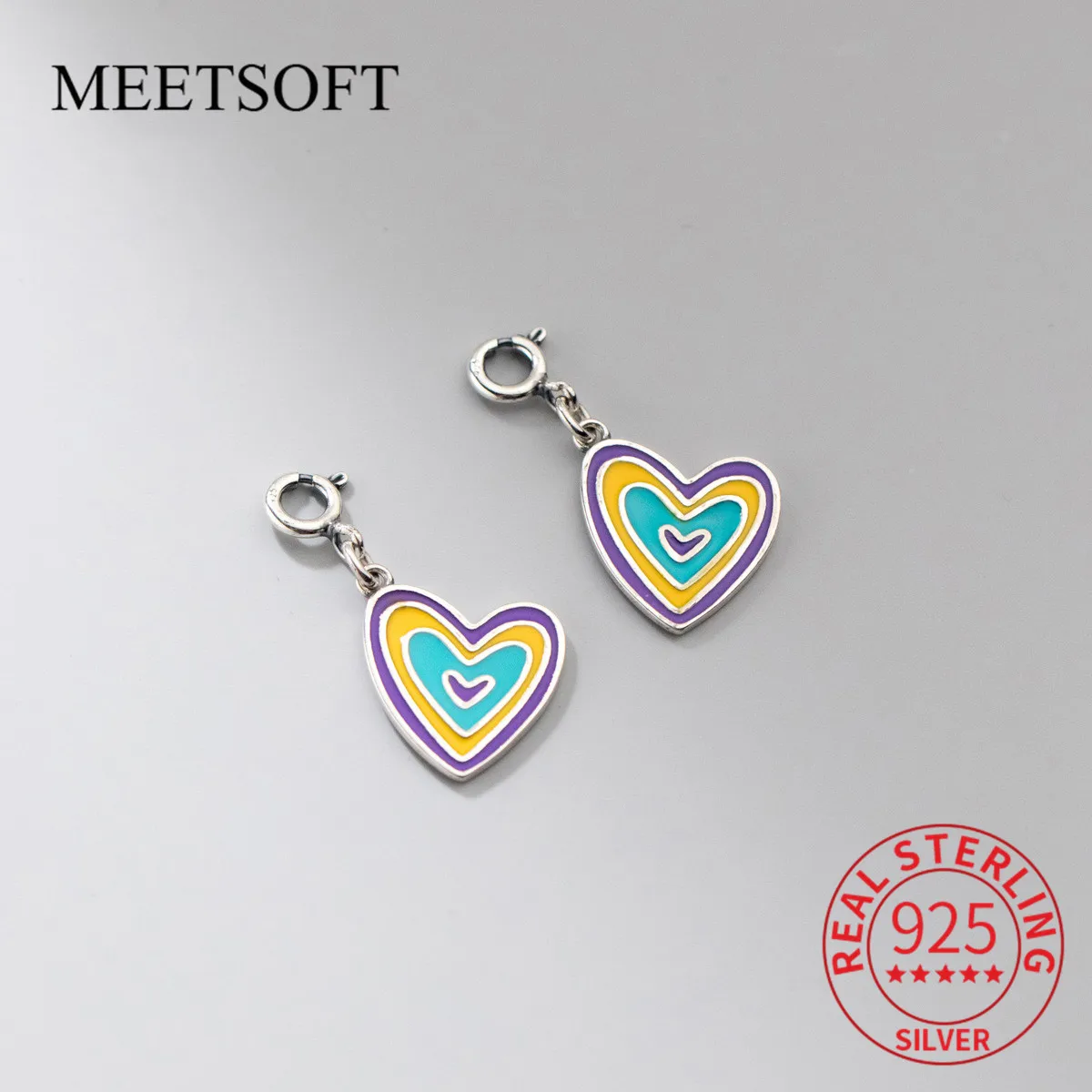 

MEETSOFT S925 Sterling Silver Retro Enamel Heart With Clasp Charms Of DIY Handmade Buckle Bracelet Necklace Accessory Wholesale