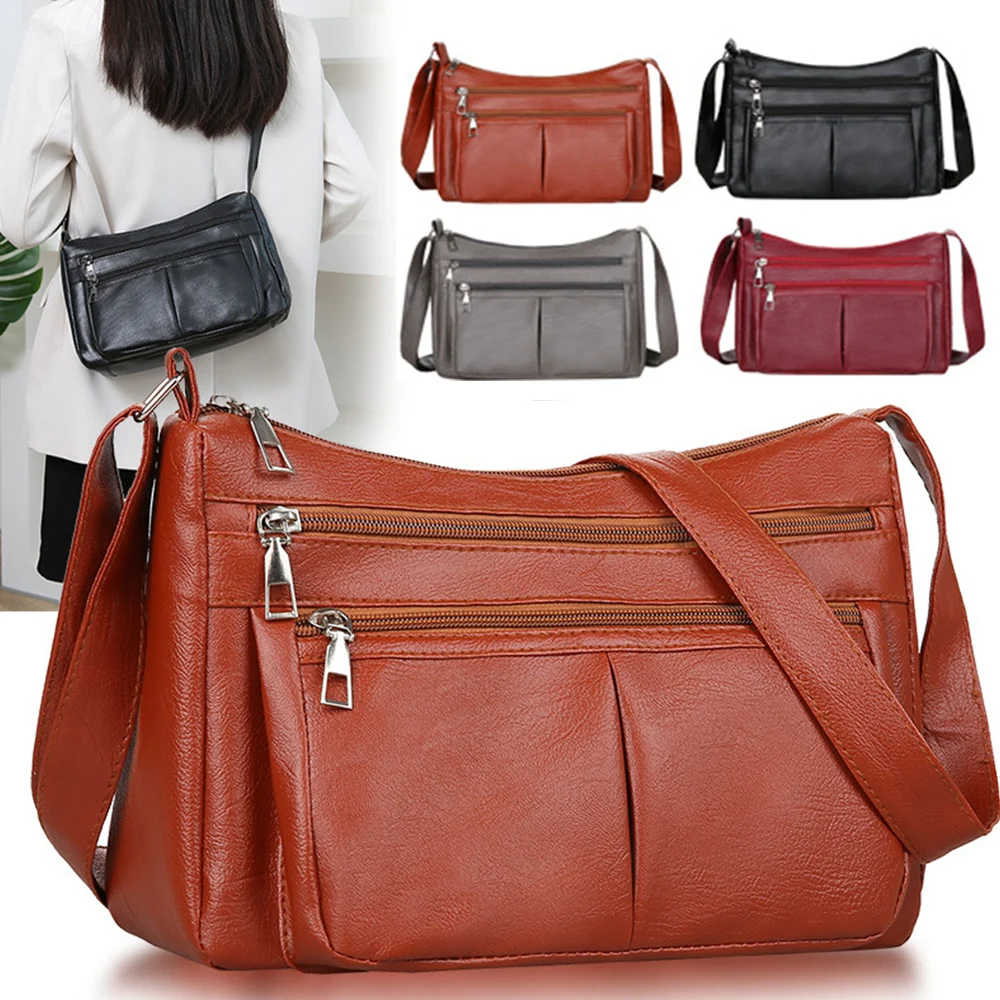 

PU Leather Women's Bag New Simple Lightweight And Large Capacity Shoulder Messenger Bag Leisure Middle Aged Women Crossbody Bag