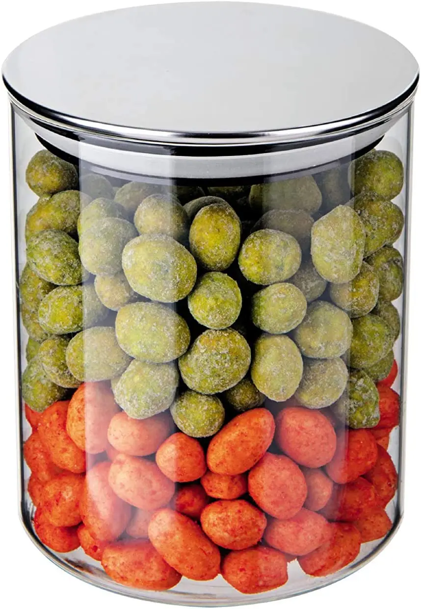 

Set of 4 Slim Transparent Glass Pots with Stainless Steel Lid, VDR6866-4, Home Food Tea Coffee Beans Kitchen Storage Jar With L