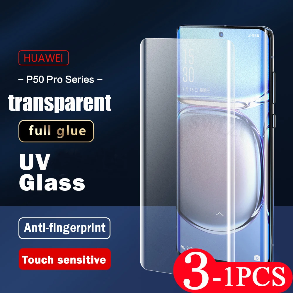 

3/2/1Pcs screen protector UV Glass For Huawei mate 30 30E P30 40 RS 40E 50 20 P50 P40 pro plus Tempered glass HD protective film