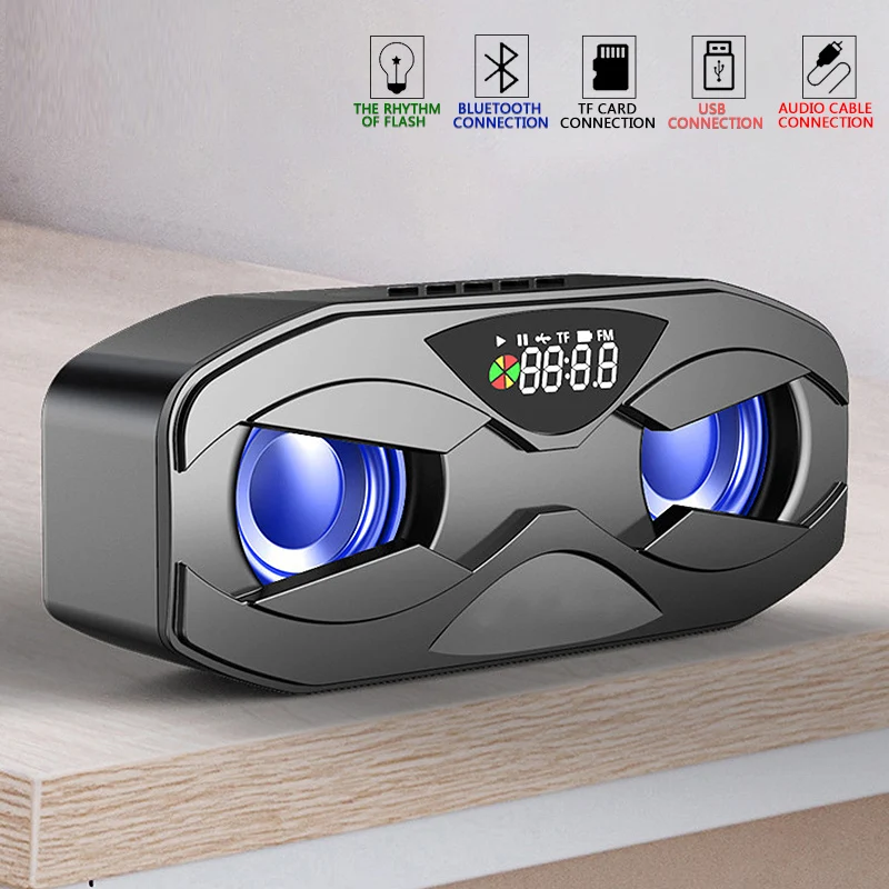 Cool Robot Design Bluetooth Speaker LED Rhythm Flash Wireless Loudspeaker FM Radio Alarm Clock TF Card Support Subwoofer