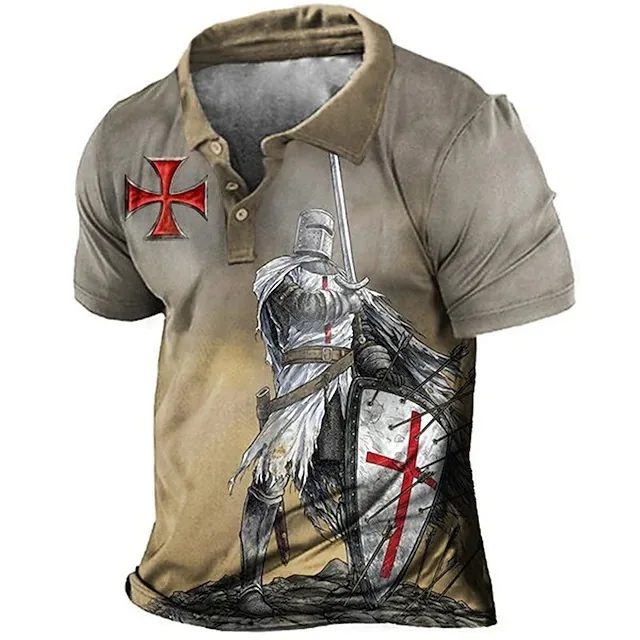 

Men's polo shirt Personalized pattern 3D print Temple Knight short sleeved fashion trend top Fun casual T-shirt Summer clothing