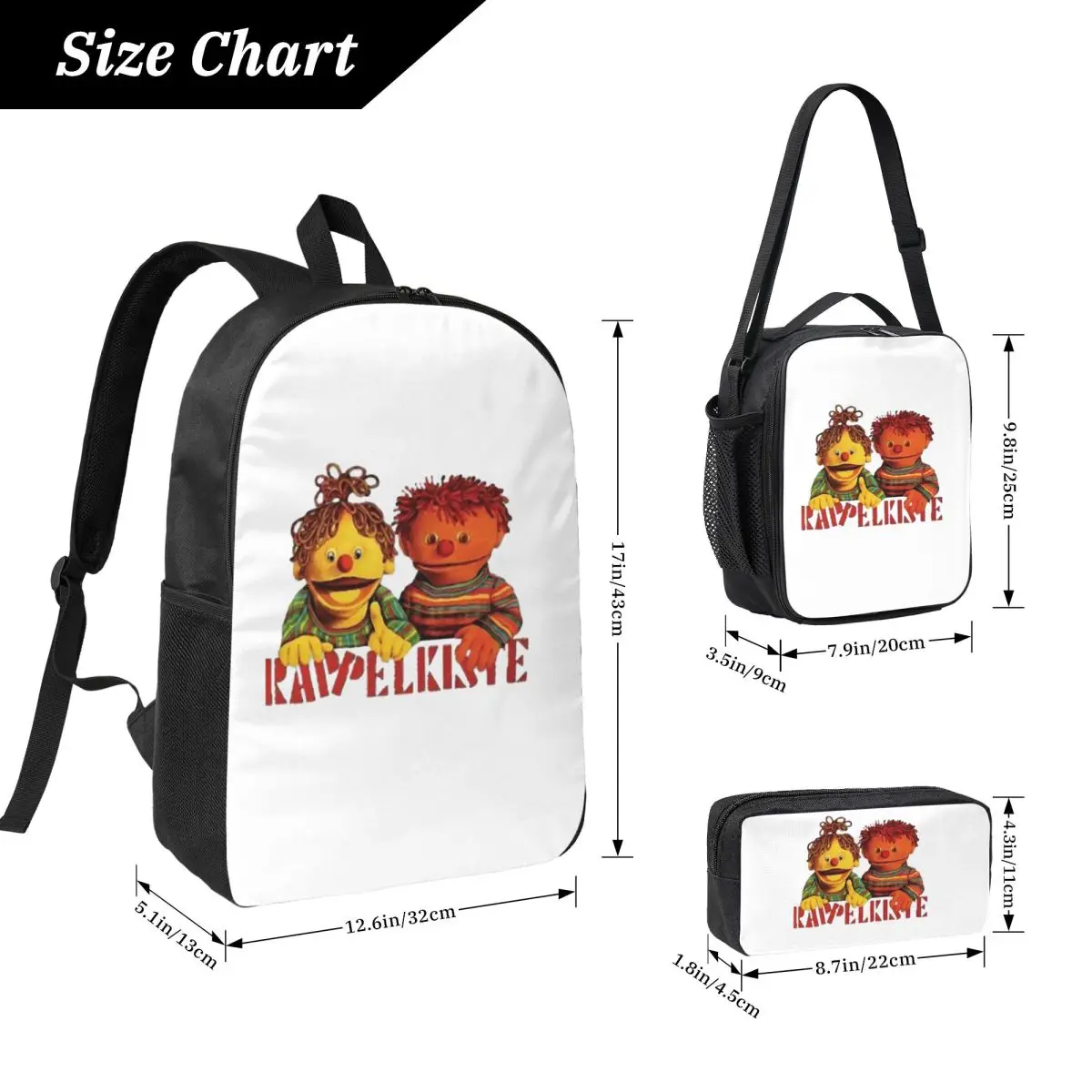 Фото Рюкзак Ratz Und Rube Rappelkiste, школьная сумка для студентов, сумки через плечо, 3 шт., изолированная сумка для обедов, пенал №4
