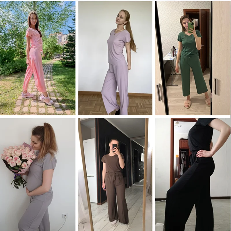 Female Home Clothes 2 Pieces Set Lady Home Suit Summer Women Lounge Wear Autumn Loose Homewear Suit for Women Pajamas Pants Set