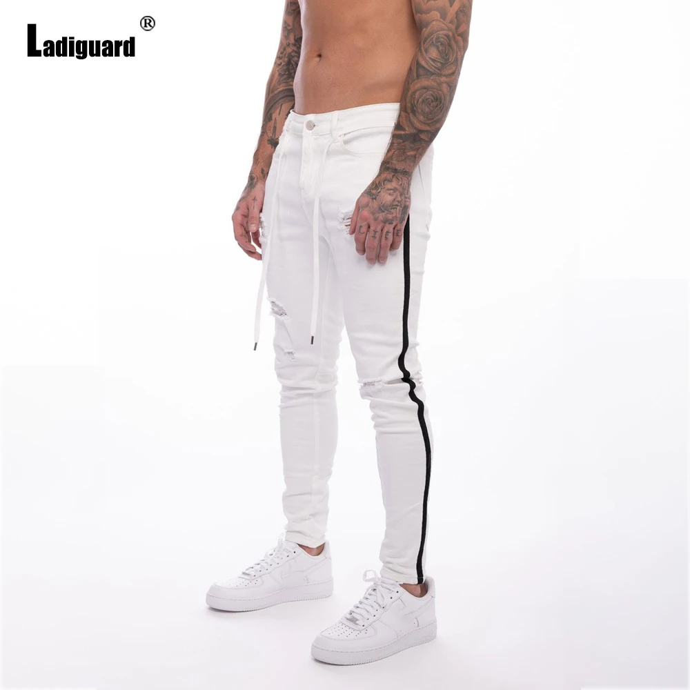 Ladiguard 2022 Summer Mens Pocket Design Jeans Simple Classic Fashion Skinny Denim Trousers Male Casual Drawstring SweatPants
