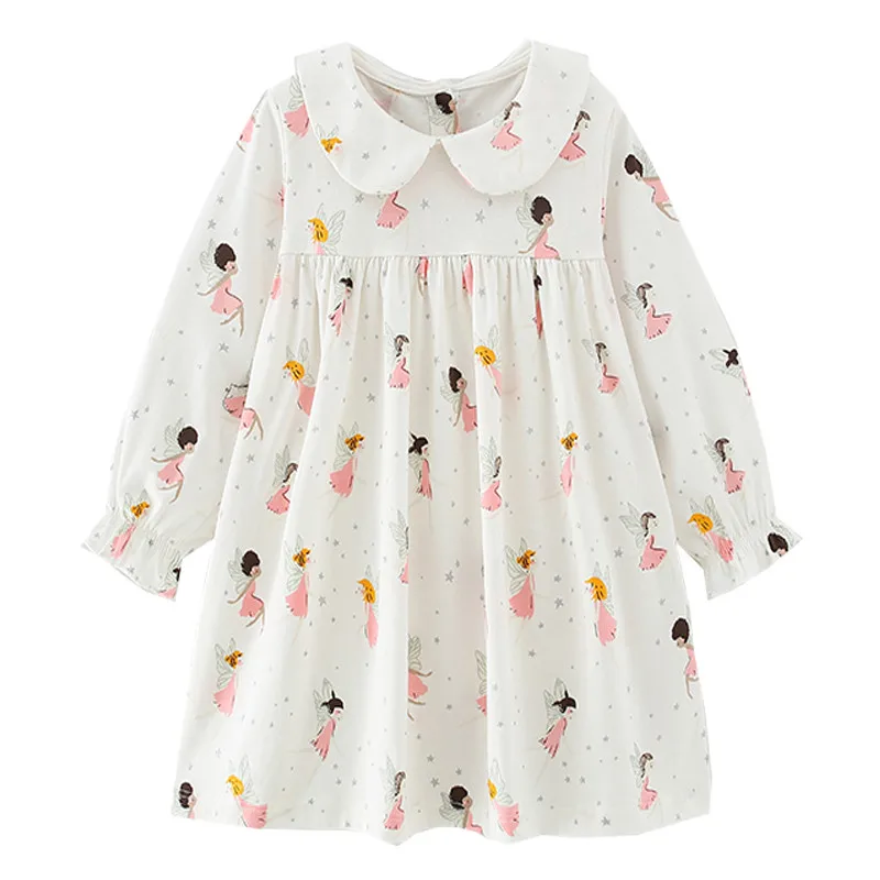 

Jumping Meters Autumn Spring Fairy Tale Children's Collar Girls Dresses Cotton Long Sleeve Baby Clothes Hot Selling Kids Frocks