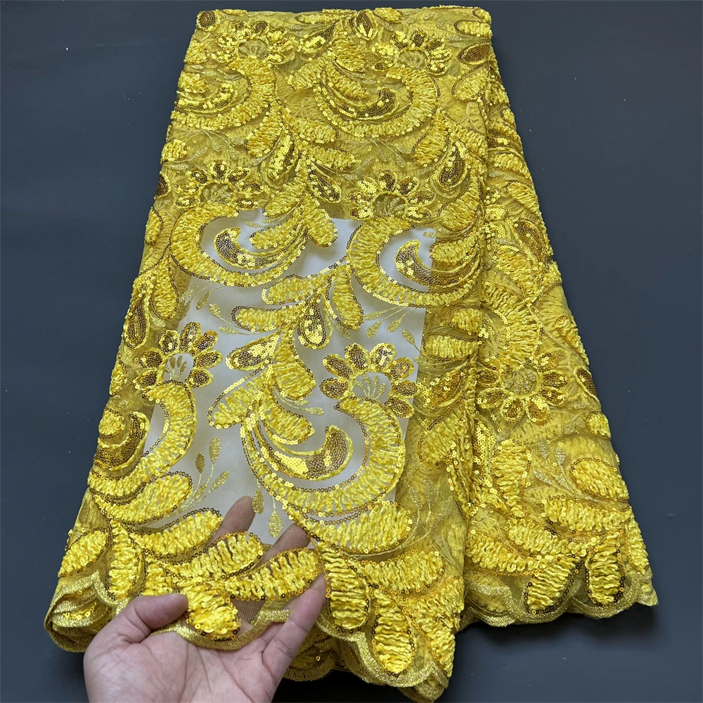 

Nigerian 5 Size Lace Fabric Fashion Sequin Lace Wedding High-end African French Embroidery 2023 Used for Wedding Tailor YXZ040