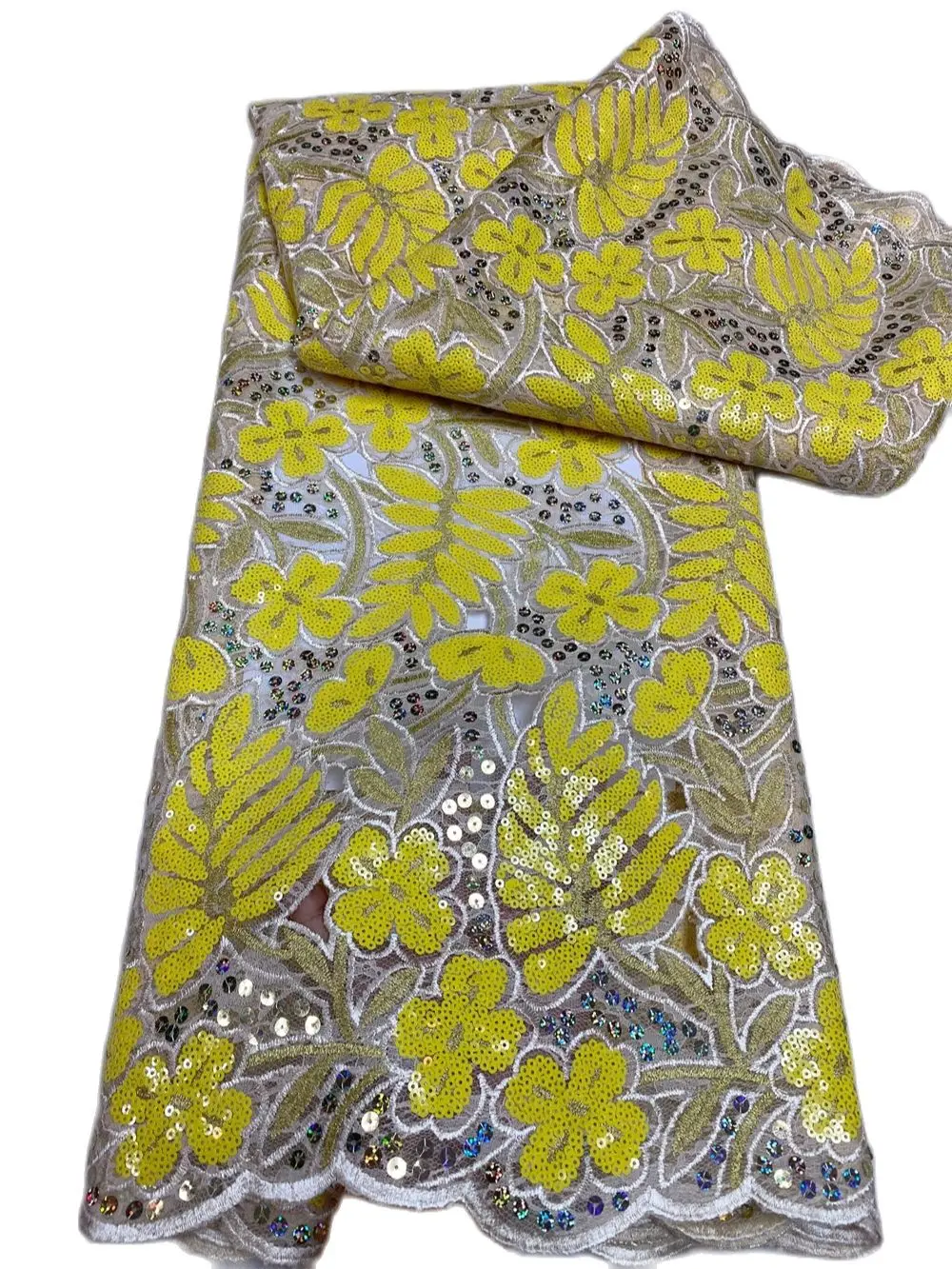 

5 Yards French Sequins Lace Sequins Embroidery Fabric Fashion French Tulle Mesh Lace Fabric For Wedding Dress