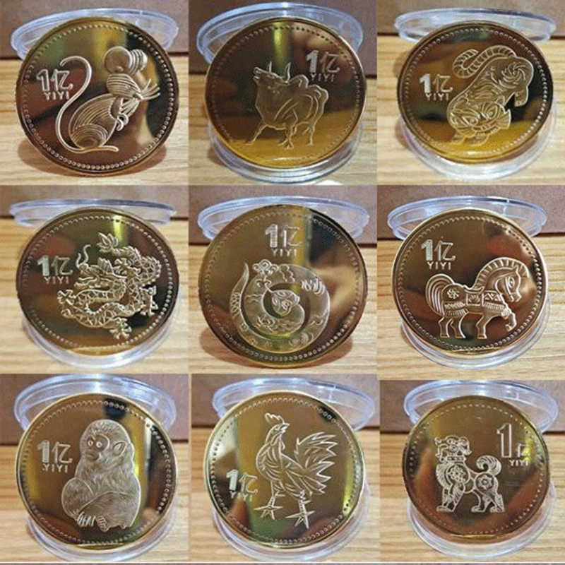 

12 Zodiac Commemorative Gold Coins Artwork New Year Commemorative Gold Coins Decorations Meaningful Cute Animal Chinese Style