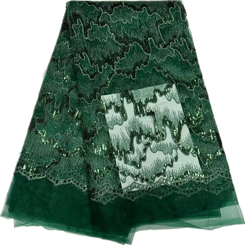 

Африканское кружево 2022, высококачественное нигерийское французское Тюлевое кружево, сетка с вышивкой, зеленые блестки, сетка 5 ярдов для шитья одежды