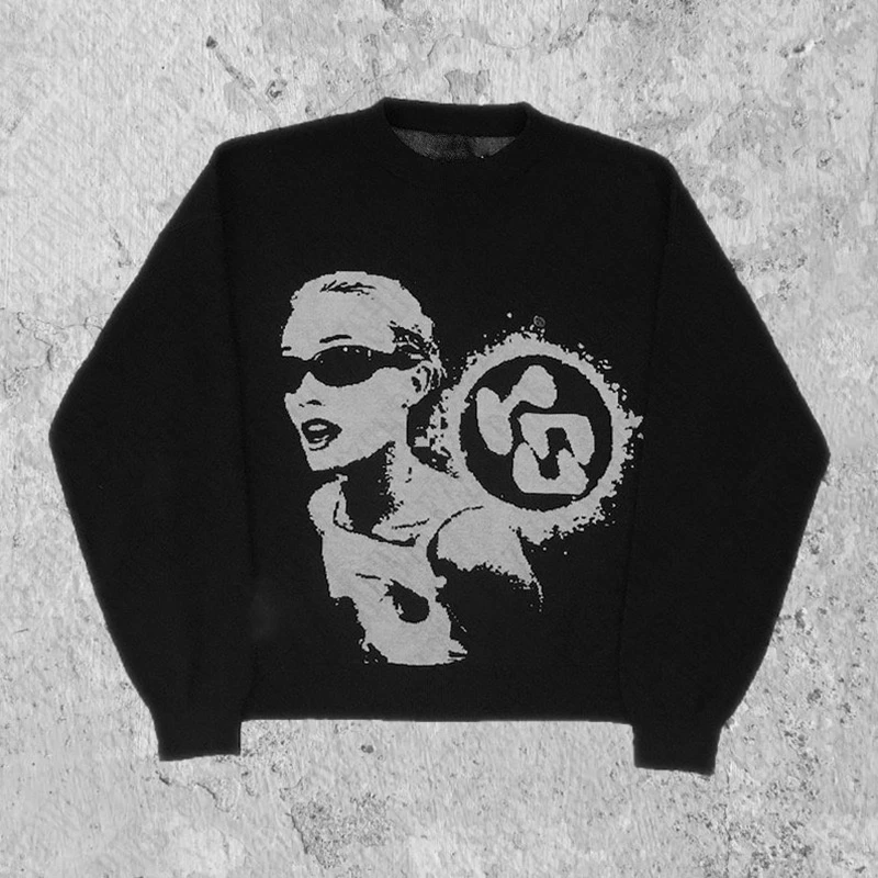 Мужской акриловый трикотаж большого размера Y2K пуловер уличная одежда