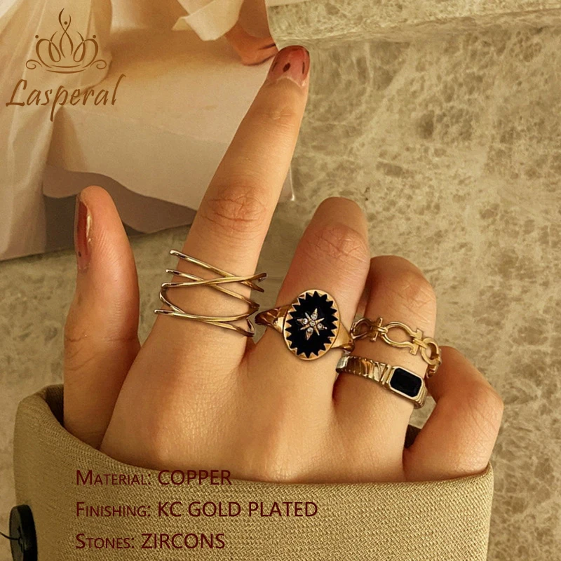 

Punk Finger Copper Minimalist Smooth Gold Geometric Metal Multi-layer Adjustable Rings for Women Girls Party Jewelry Femme