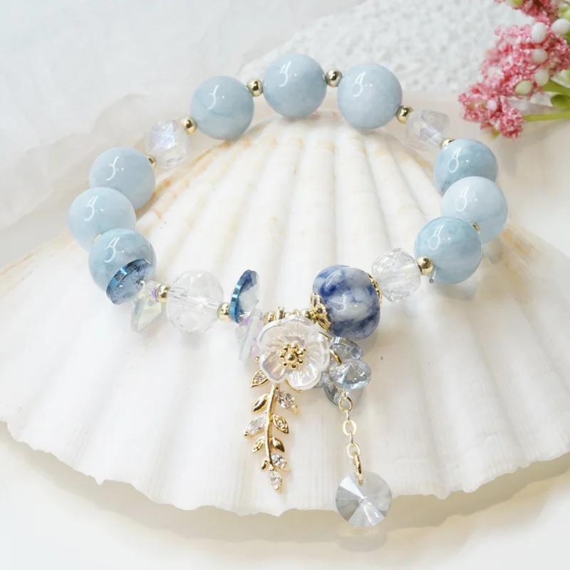 

New Candy Color Stone Bracelet 2022 Flower Leaf Pendant Crystal Bracelet Spring/Summer Travel Holiday Style Student Armband