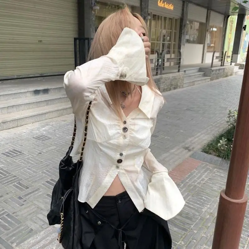 Женская блузка на пуговицах Повседневная Осенняя в Корейском стиле с