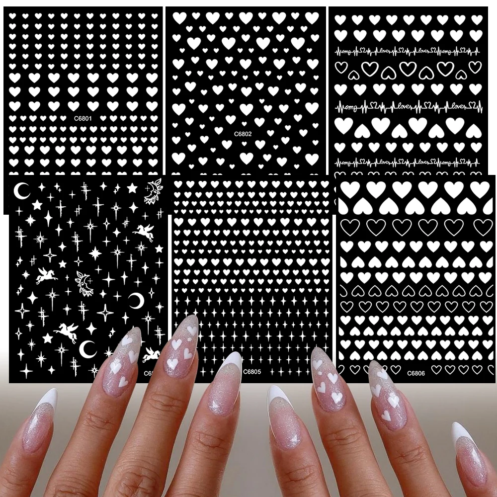 6/4 шт. 3D-наклейки для ногтей в виде сердца