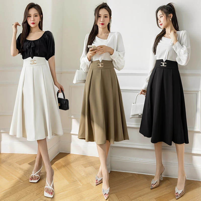 

COIGARSAM Women Skirt 2022 New Office Lady High Waist Black Khaki Apricot Skirts Dropshipping