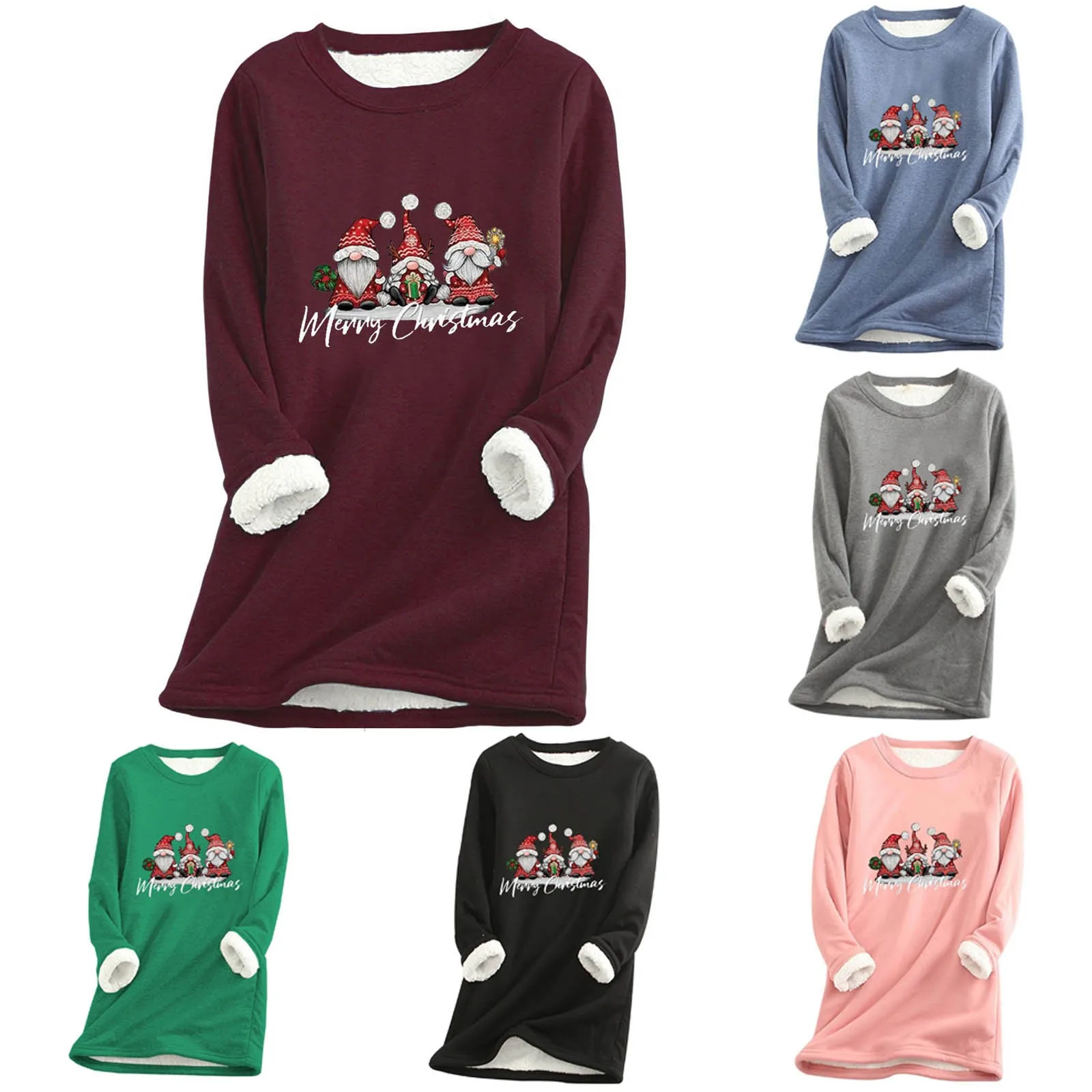 

Зимний теплый топ с круглым вырезом и длинными рукавами из хлопка и шерсти с рождественским принтом