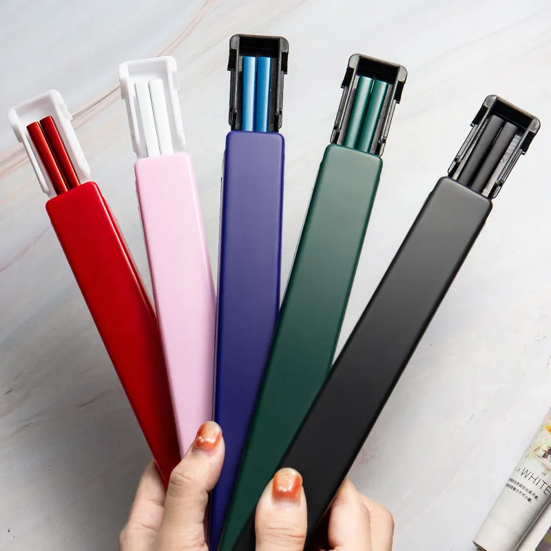 

hot 1 Pair Chopstick Stainless Steel Lunch Chopsticks With Box Holder Tableware Travel Portable Dinnerware Kitchen Accessories