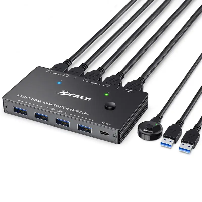 

KVM-переключатель с 2 портами, совместимый с HDMI, 2 входа, 1 выход, два компьютерных устройства, Share Displayer, USB-принтер, клавиатура, мышь, U-диск