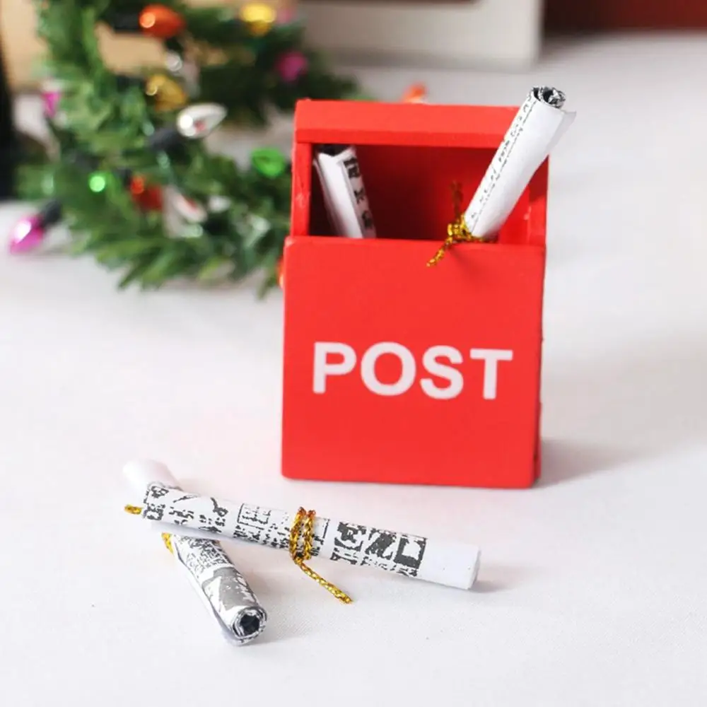 

DIY Red Kids Toy Retro Wooden Mailbox Ornamant Miniature Mail Box Dollhouse Accessories