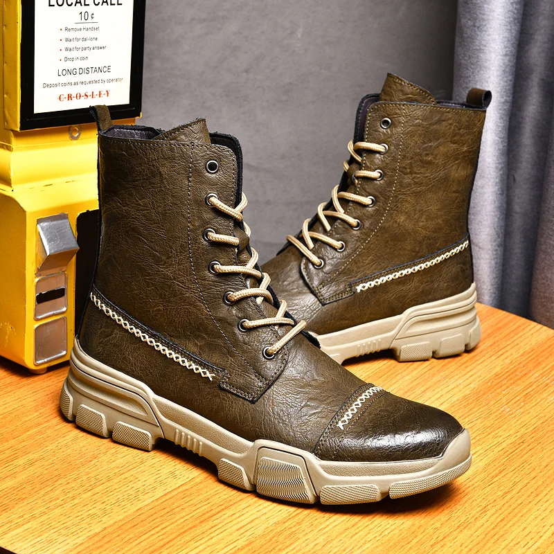 

New Arrival Men Leather Boots Plus Size 47 Motorcycle Boots Mens Brand Fashion Cowboy Boots Man Good Quality Casual Brand Shoes