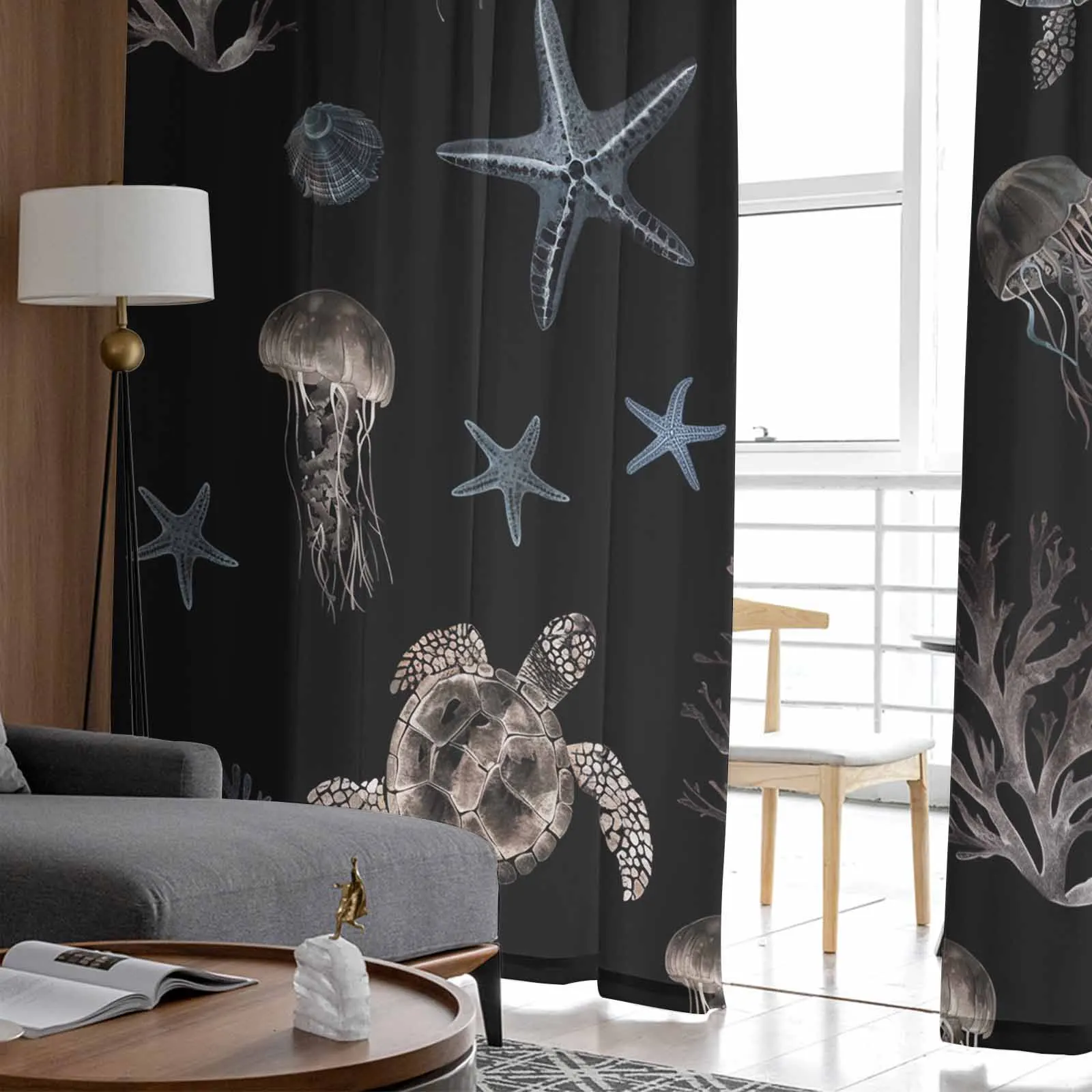 Шторы с морскими существами черепашками звездами медузами прозрачные Занавески