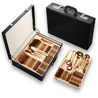 kitchen tableware storage box luxury christmas gift gold fork spoon knife set silverware vaisselle cuisine household supplies