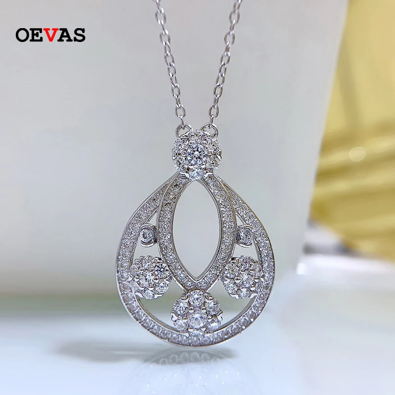 

OEVAS 100% 925 Sterling Silver Sparkling High Carbon Diamond Hollow Out Pendant Necklace For Women Wedding Party Fine Jewelry