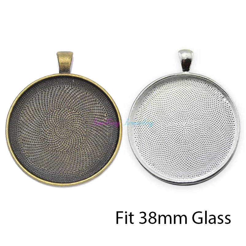 

10pcs Fit 38mm Glass Cabochon Setting Silver Color Plated Round Blank Tray Base Bezel Pendant Settings DIY Jewelry Findings