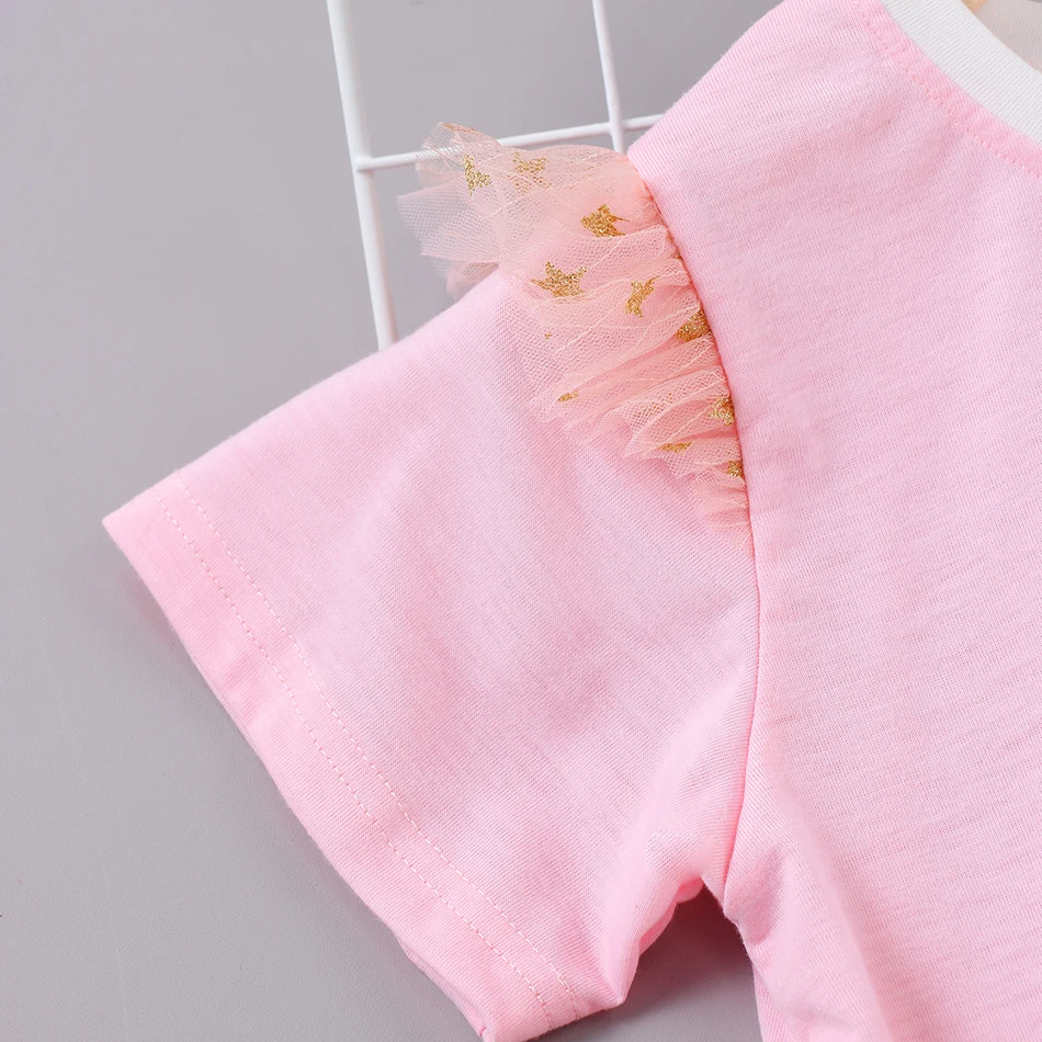 Новинка 2024 летнее платье для девочек хлопковое с мультяшным единорогом Сетчатое