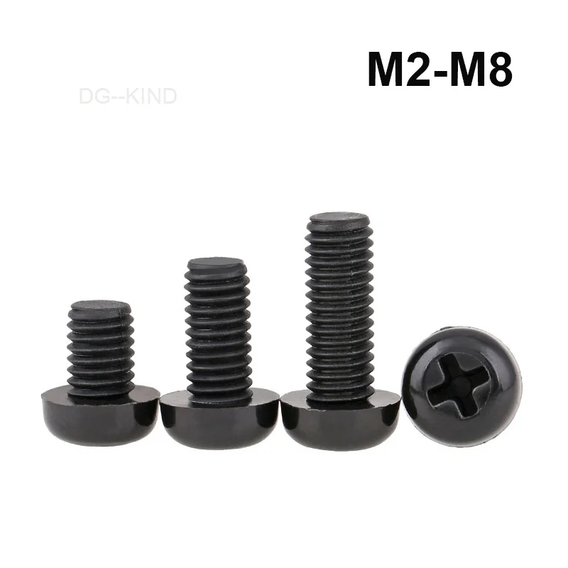 

Black metric screw, plastic screw phillips with rounded tip, screw m2 m2. 5 m3 m4 m5 m6 m8 length 4mm-60mm