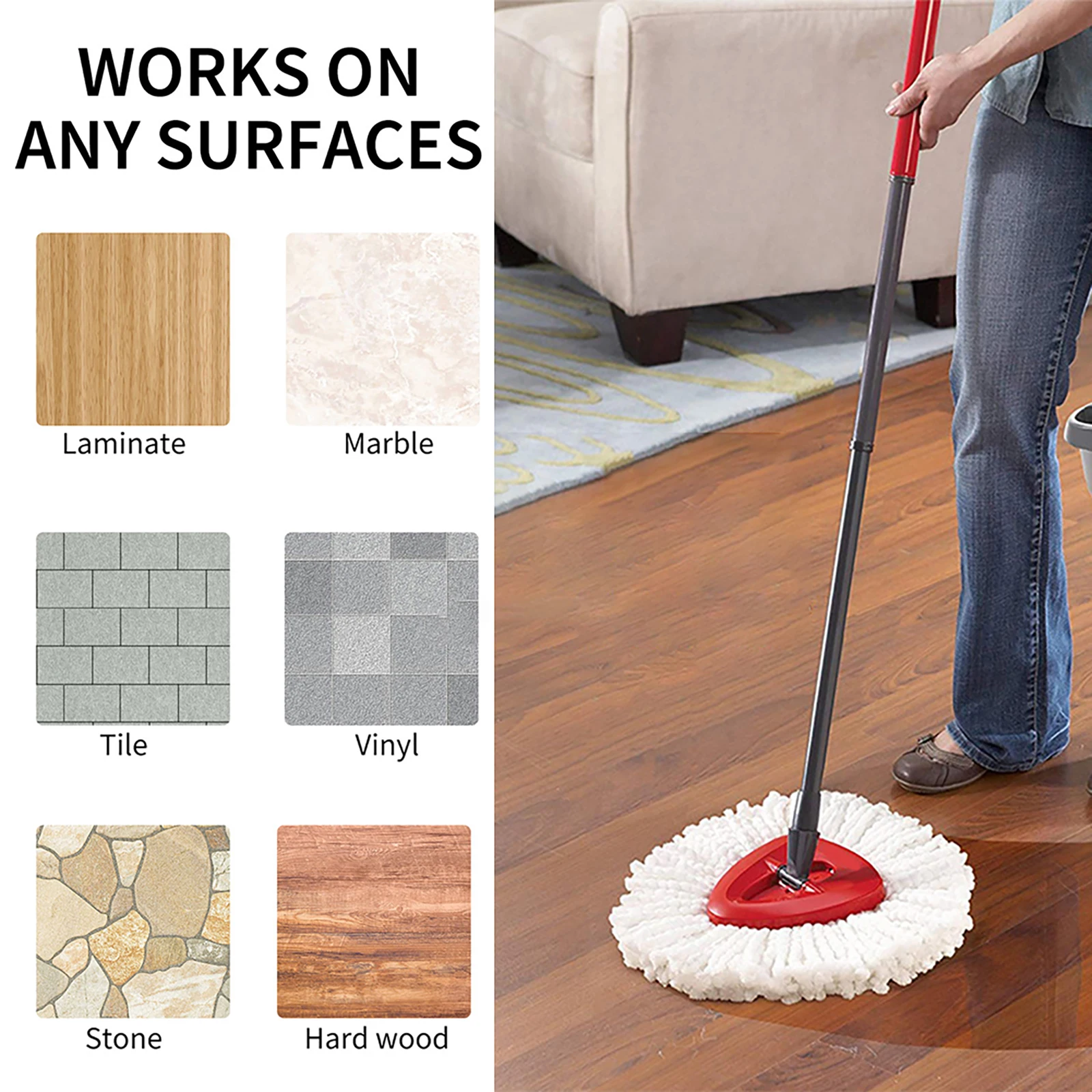 

Mop Heads Replacement Easy Cleaning Floor Head Mop for O-Cedar - Triangle Shape 1/4 Pcs Microfiber 360 Degree Spin Mop Refills