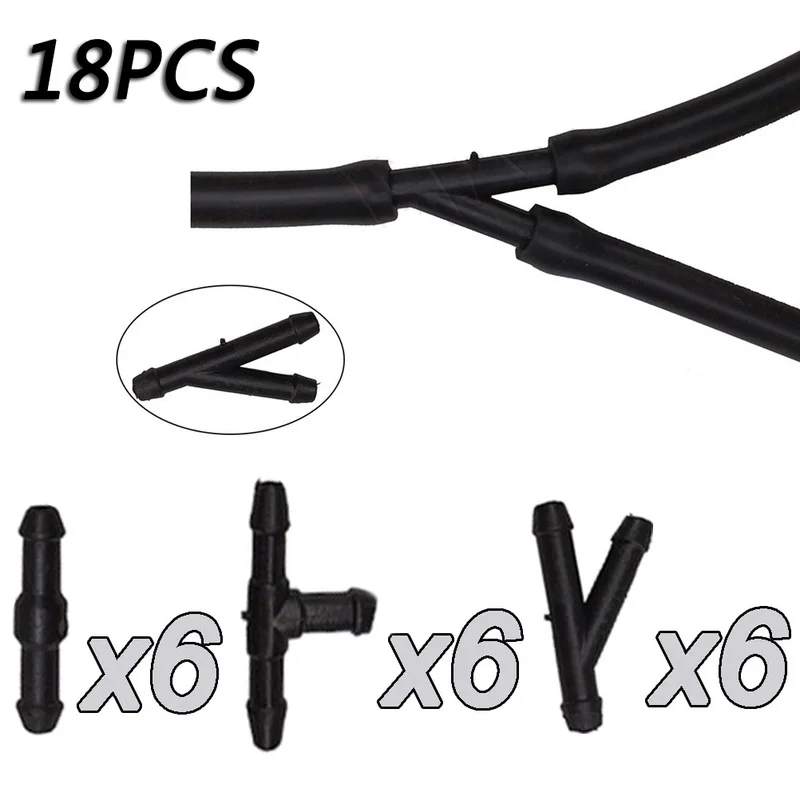 

18pcs T Y I Type Wiper Spray Pipe Joiner Car Windshield Washer Pipe Nozzle Cleaning Water Hose Tube Joint