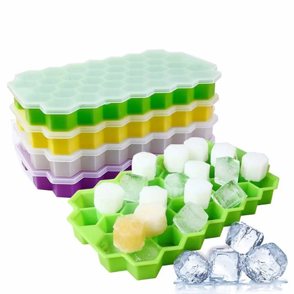 

Ice Cube Mold Honeycomb Ice Tray 37 Cavity Flexible Silicone Soft Ice Tray With Lid Kitchen Ice Maker Gadgets Bar Ice Mold Tools