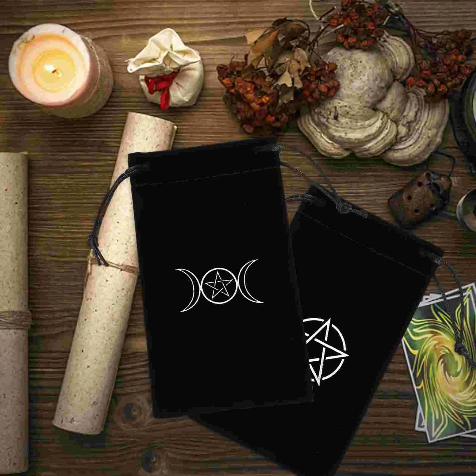 

Tarotdrawstring Storagejewelry Pouch Fabric Organizer Game Altarholder Small Pentagram Moon Table Pentacle Grid Board Crystal