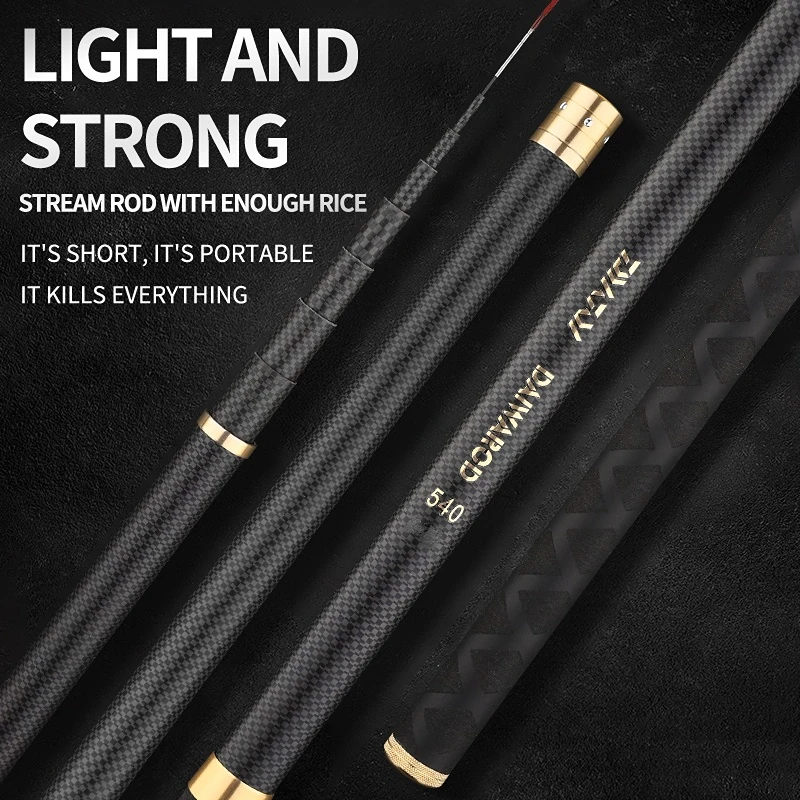 19DAWA Super Light Hard Fishing Rod 98% High Carbon Fiber Telescopic Black Handle Stream Pole3.6M4.5M7.2M8M9M10M Travel Carp Rod enlarge