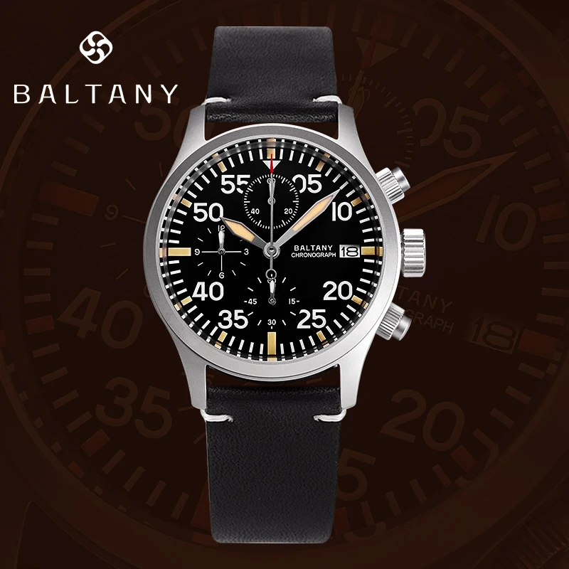 Baltany Retro Military Chronograph Watch VK67 Quartz  39MM Dial 10ATM Waterproof Calendar Window MultifunctionStyle Wristwatch