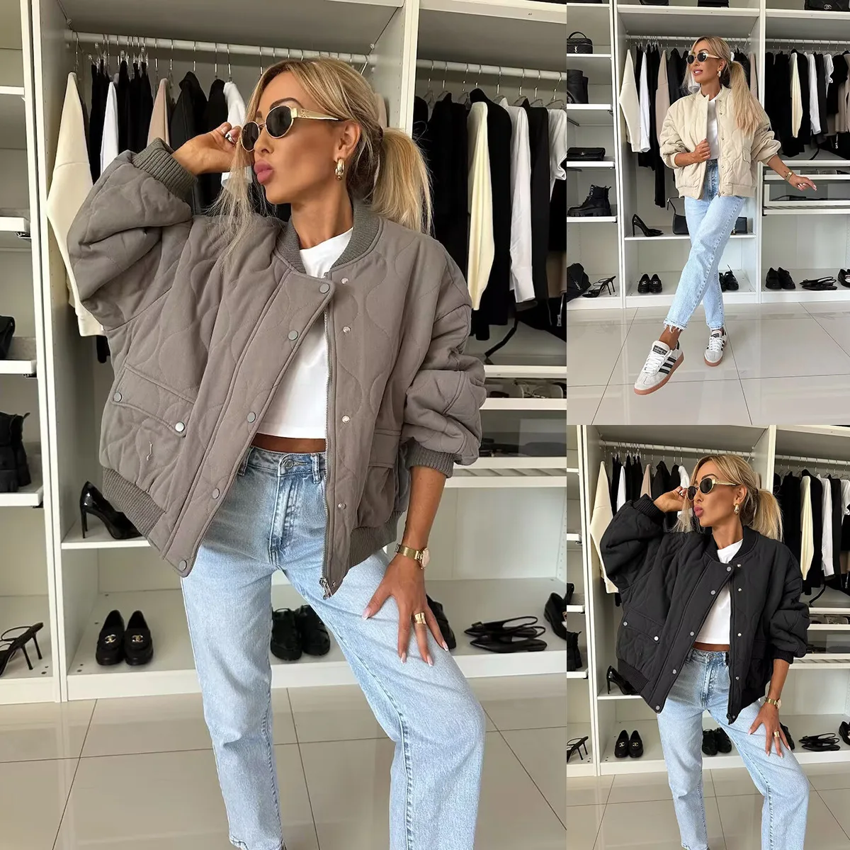 2024 новая зимняя однотонная повседневная хлопковая куртка на молнии с длинными