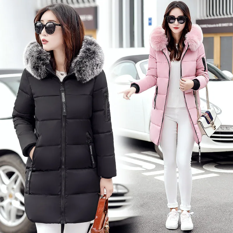 2023 Fashion Hooded Cotton Outerwear Long Winter Woman Coat Women's Down Parkas Winter Jacket Big Fur Collar Thick Slim Coat