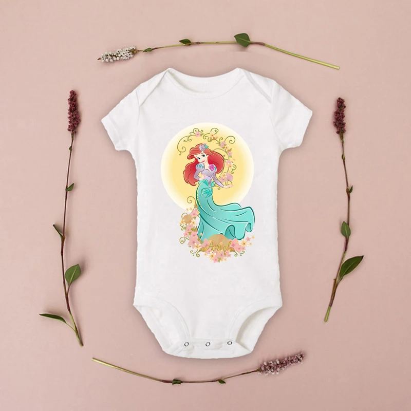 

Fashion Outfits Girl Clothes Disney Princess Ariel Baby Romper Summer Toddler Jumpsuit Casual O-neck Soft Newborn Baby Bodysuit